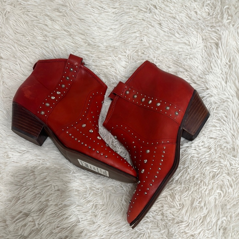Red Studded Ankle Boots